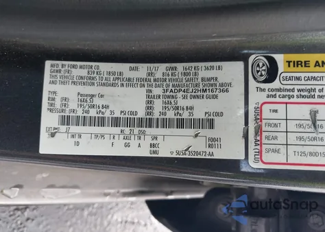 2017 Ford Fiesta Se из США, поврежденный, VIN 3FADP4EJ2HM167366